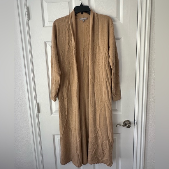 Neiman Marcus M Beige Tan 100% Cashmere Long Line Cardigan Open Front - Picture 1 of 5